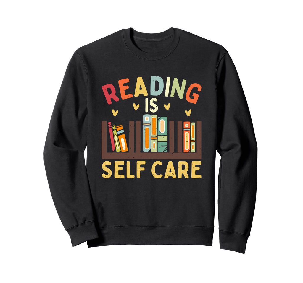 Reading Is Self Care Bookshelf Heart Sweatshirt - Minimalist Print Unisex - T-Shirt, Sweatshirt, Hoodie