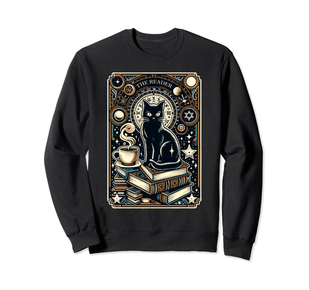 Reader Black Cat Tarot Card Librarian Sweatshirt - Streetwear Style Unisex - T-Shirt, Sweatshirt, Hoodie