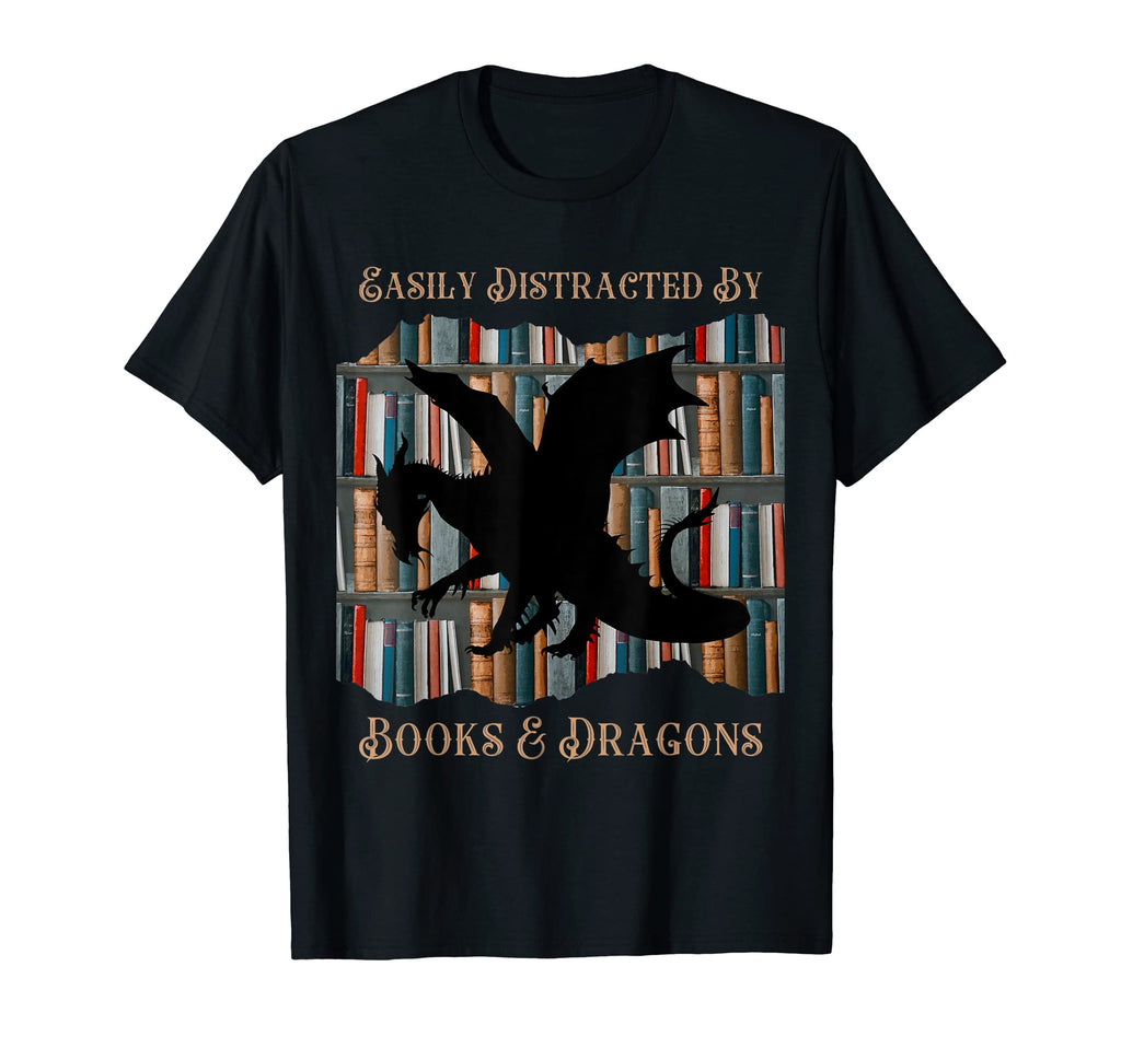 Easily Distracted Books And Dragons T-Shirt - Trendy Graphic Unisex - T-Shirt, Sweatshirt, Hoodie