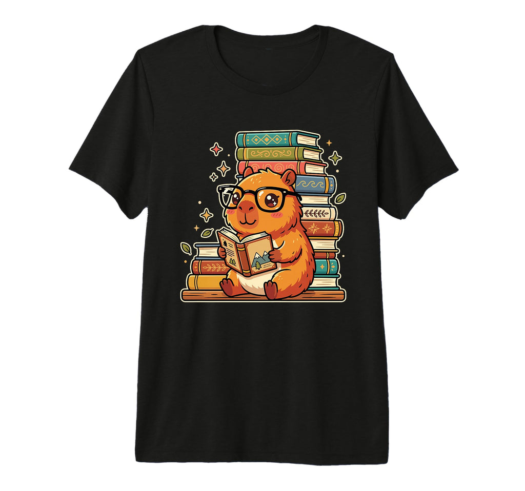 Capybara Reading Books Funny Bookworm T-Shirt - Custom Art Print Unisex - T-Shirt, Sweatshirt, Hoodie