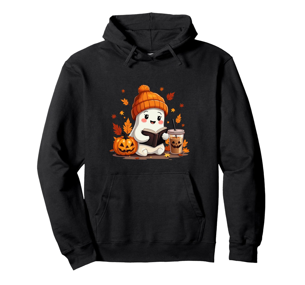 Ghost Reading Book Halloween Autumn Hoodie - Minimalist Print for Adults - T-Shirt, Sweatshirt, Hoodie