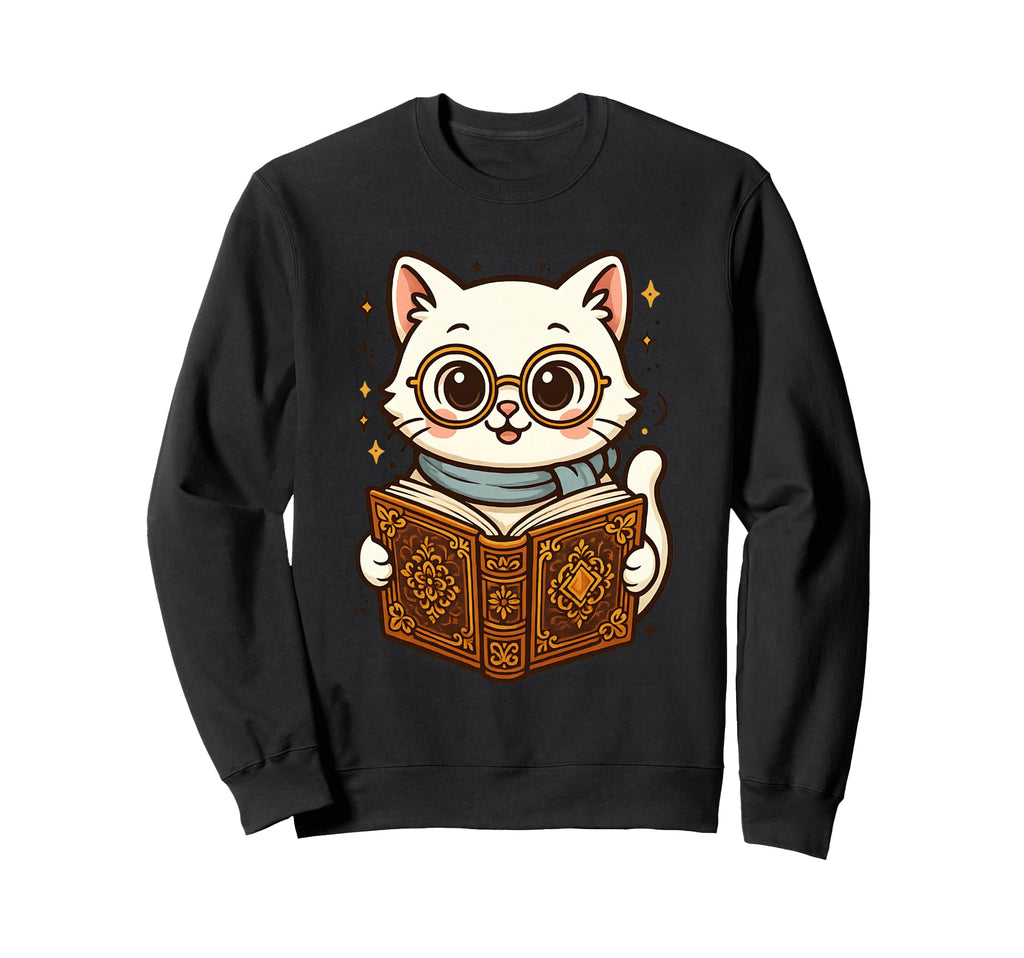 Cat Reading Book Nerd Kitty Sweatshirt - Streetwear Style for Adults - T-Shirt, Sweatshirt, Hoodie