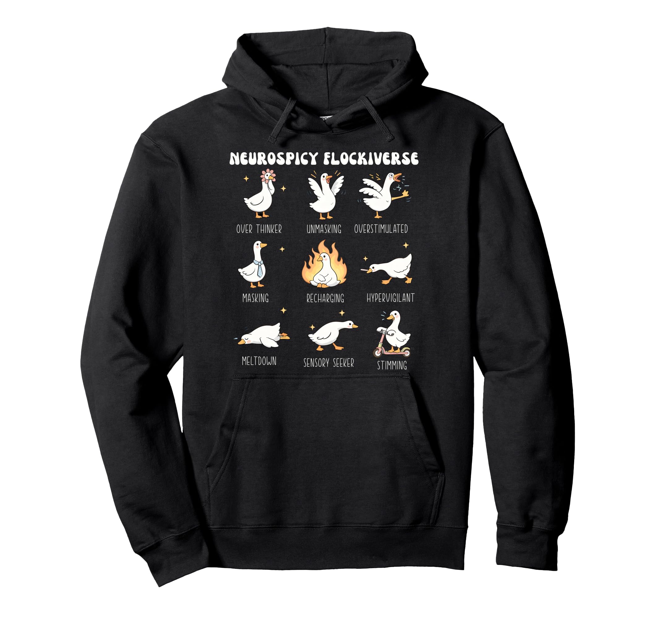 Neurospicy Flockiverse Goose Autism Hoodie - Graphic Print Men Women - T-Shirt, Sweatshirt, Hoodie