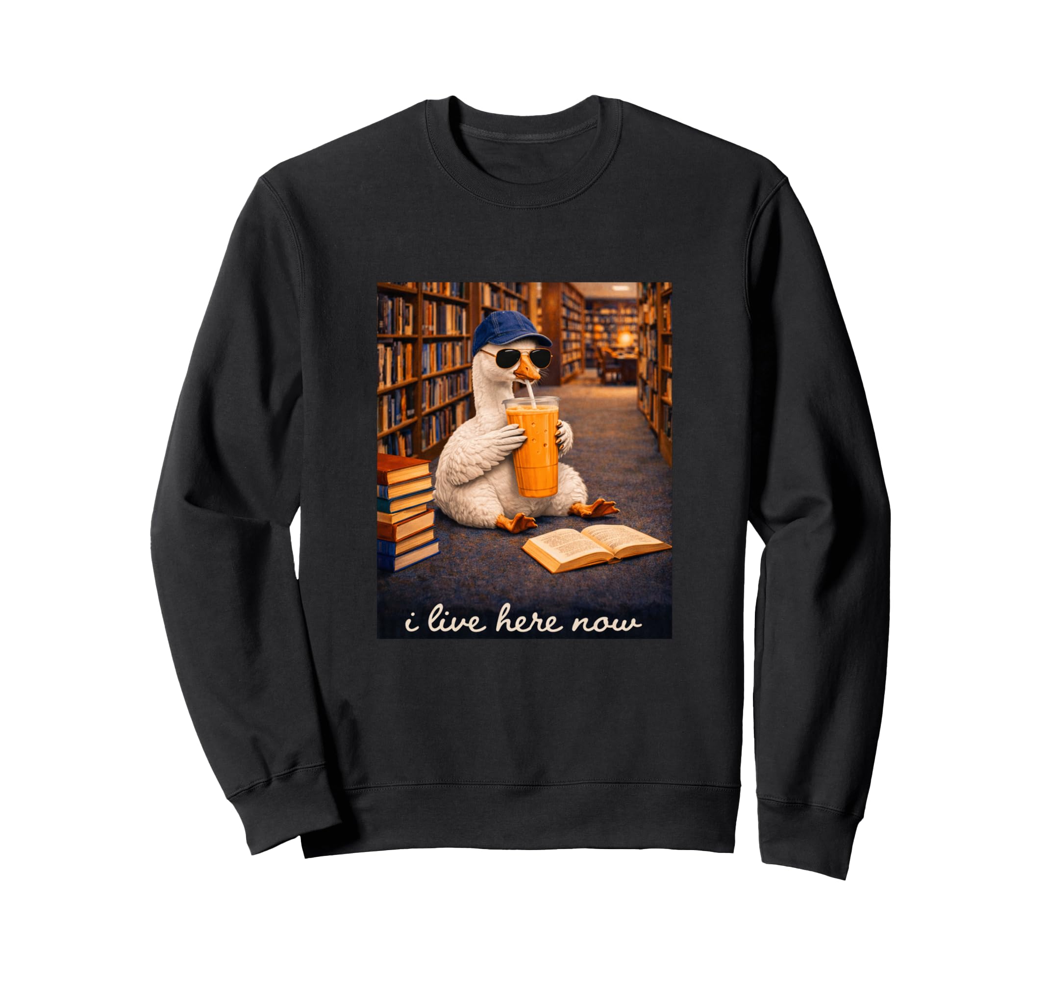 Funny Goose Library I Live Here Sweatshirt - Minimalist Print for Adults - T-Shirt, Sweatshirt, Hoodie