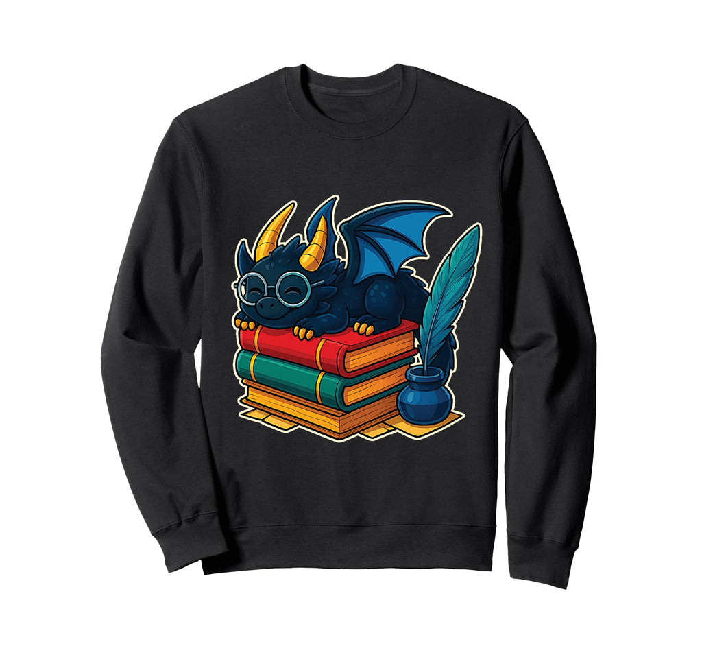 Book Dragon Glasses Reading Library Quill Sweatshirt - Graphic Print Unisex - T-Shirt, Sweatshirt, Hoodie