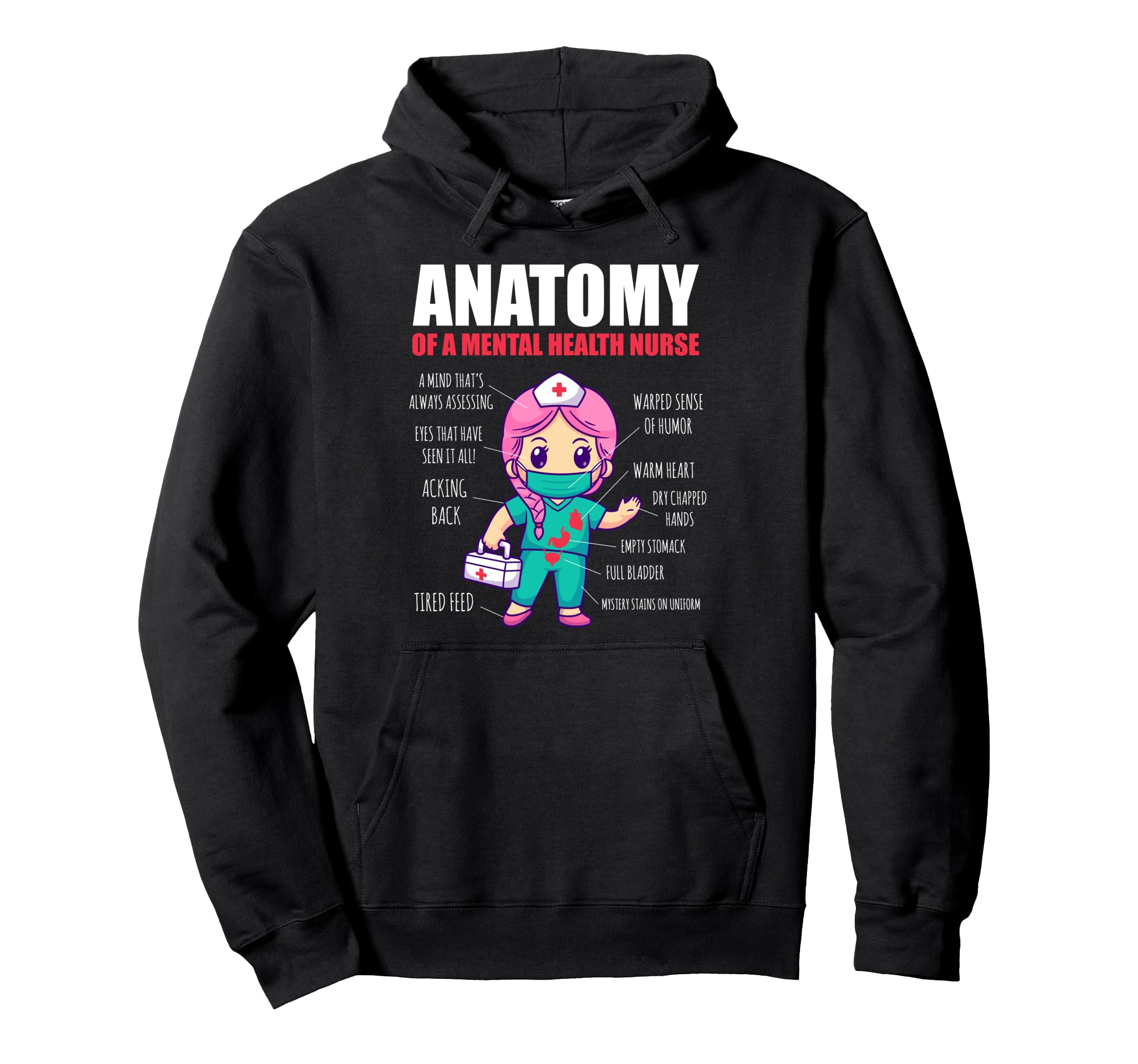 Anatomy Mental Health Nurse Hoodie - Minimalist Print for Adults - T-Shirt, Sweatshirt, Hoodie