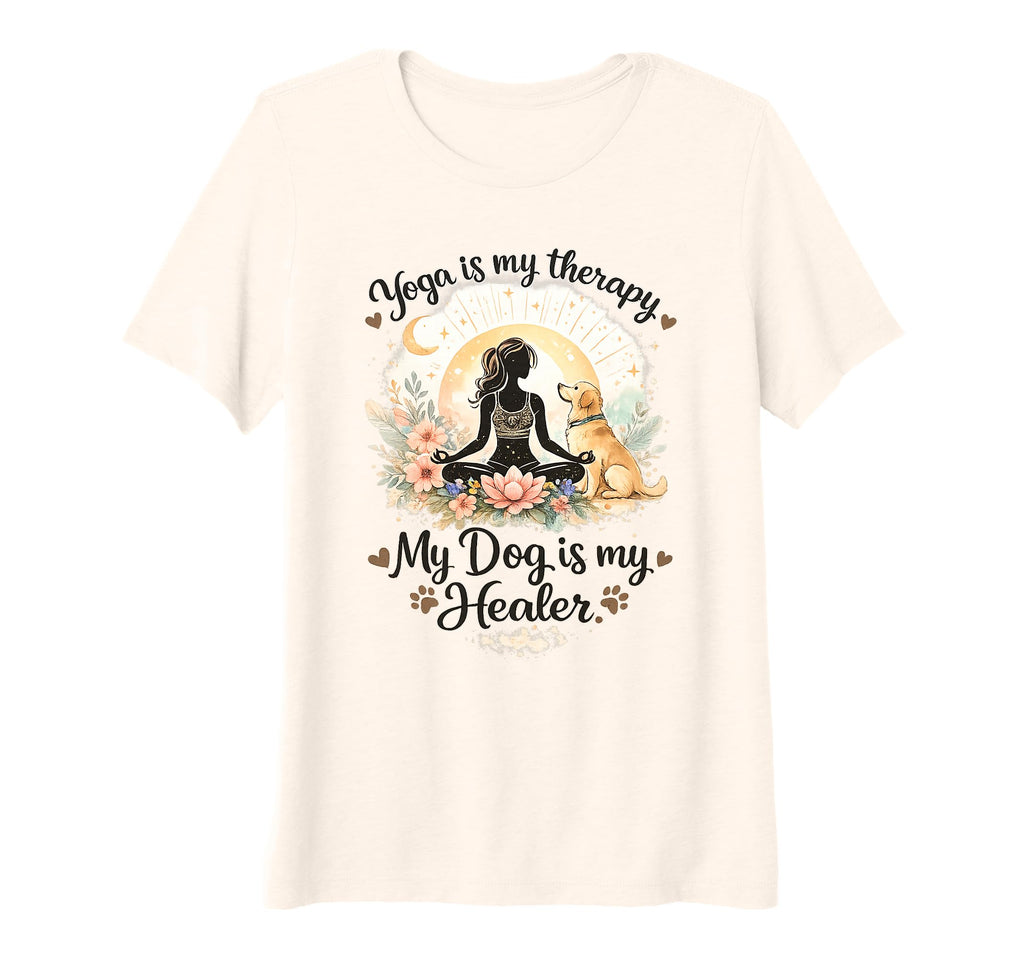 Womens Yoga Is My Therapy My Dog T-Shirt - Fun Novelty Design for Adults - T-Shirt, Sweatshirt, Hoodie