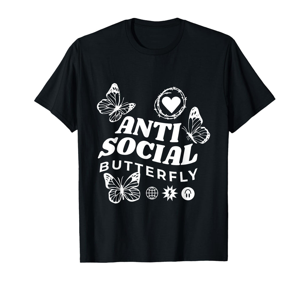 Anti Social Butterfly Heart Butterfly T-Shirt - Aesthetic Graphic Unisex - T-Shirt, Sweatshirt, Hoodie