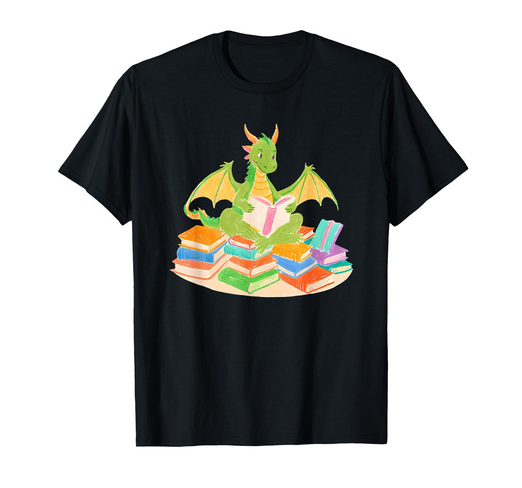 Dragon Reading Book Dragon And Book T-Shirt - Minimalist Print Men Women - T-Shirt, Sweatshirt, Hoodie