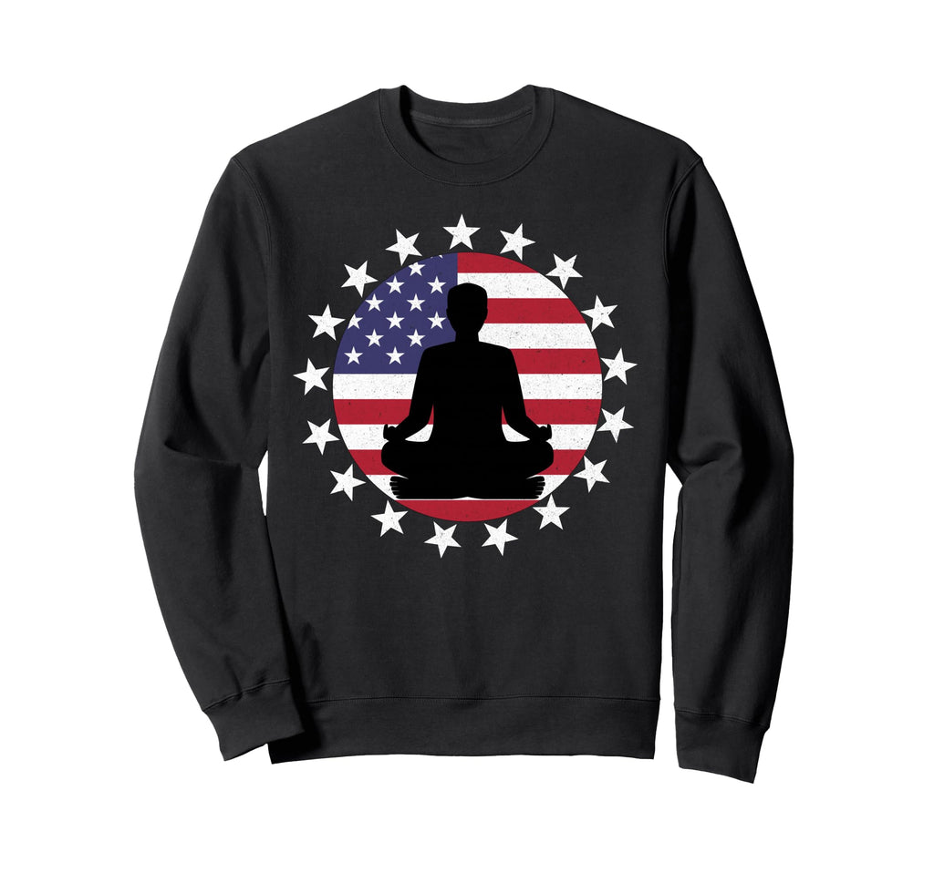 Patriotic Yoga Pose American Flag Sweatshirt - Minimalist Print for Adults - T-Shirt, Sweatshirt, Hoodie