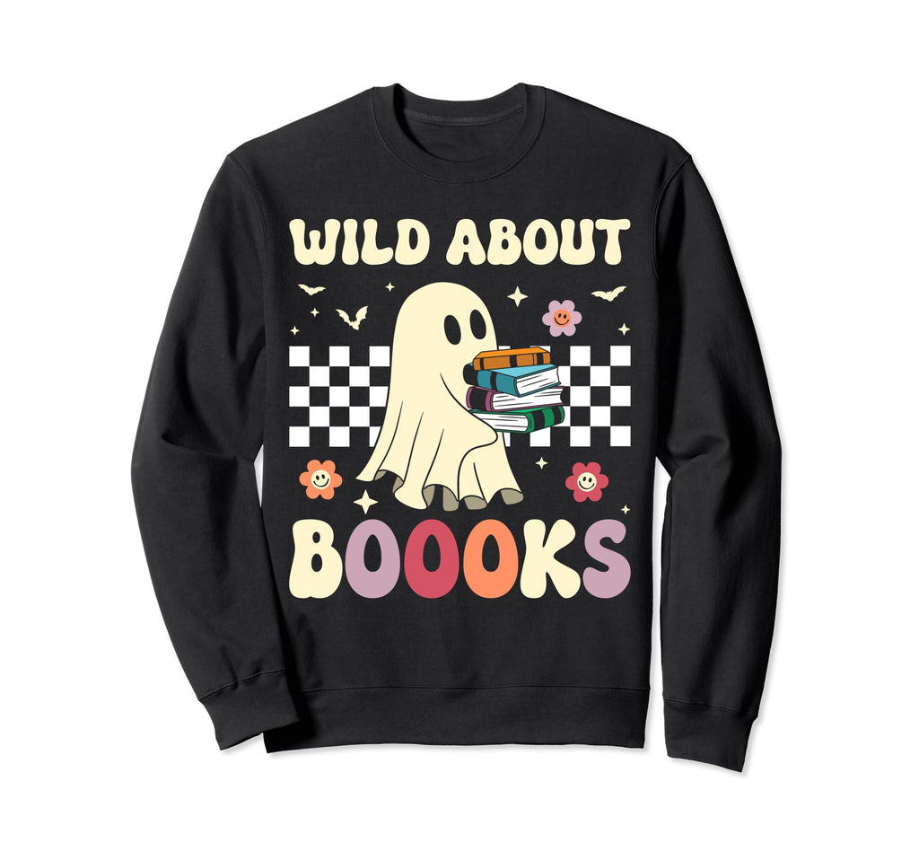 Wild About Books Checkered Ghost Sweatshirt - Aesthetic Graphic Unisex - T-Shirt, Sweatshirt, Hoodie
