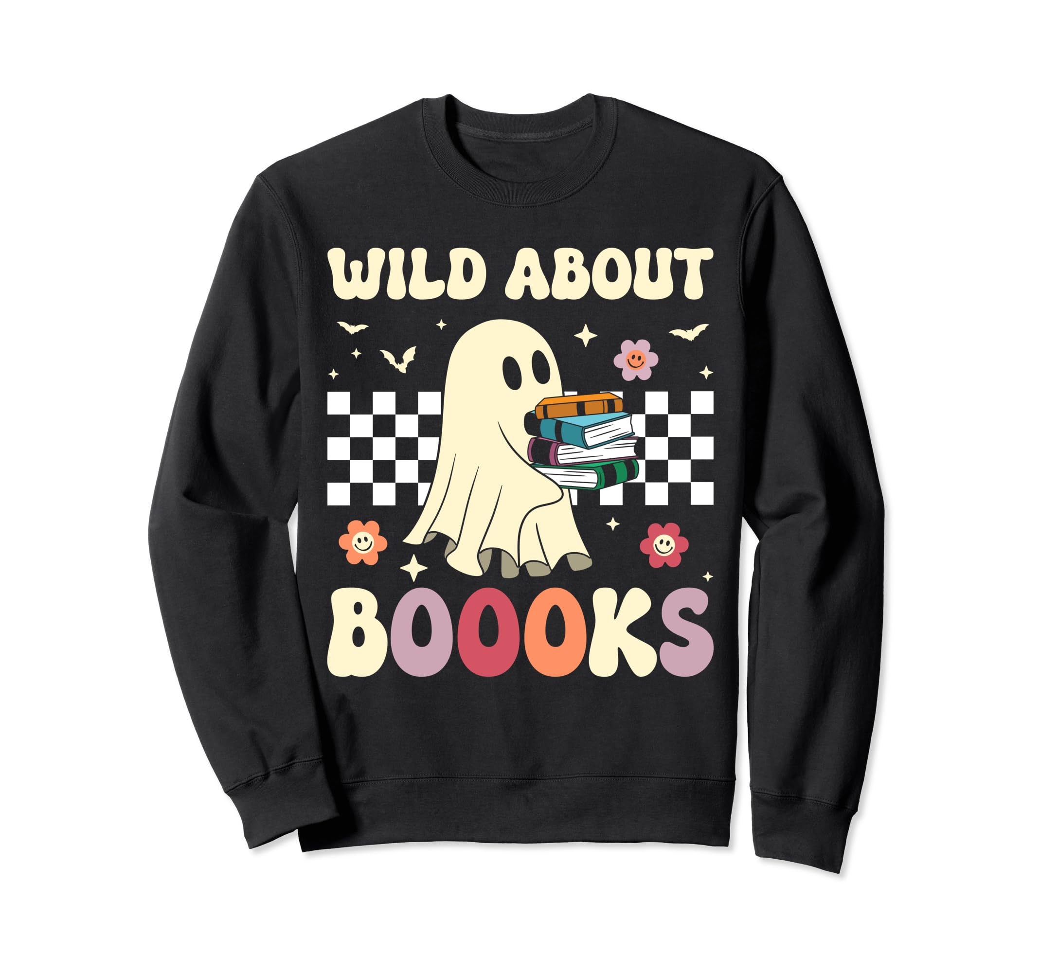 Wild About Books Checkered Ghost Sweatshirt - Aesthetic Graphic Unisex - T-Shirt, Sweatshirt, Hoodie