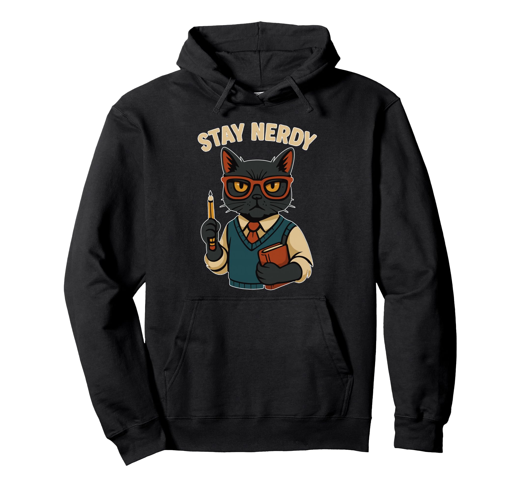 Funny Nerdy Cat Pencil Book Geek Hoodie - Casual Everyday Wear Unisex - T-Shirt, Sweatshirt, Hoodie