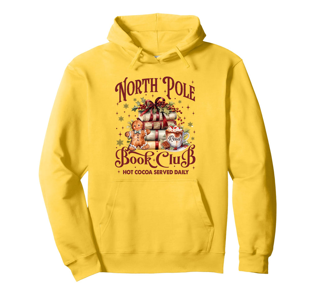 North Pole Book Club Hot Cocoa Book Hoodie - Unique Graphic for Adults - T-Shirt, Sweatshirt, Hoodie