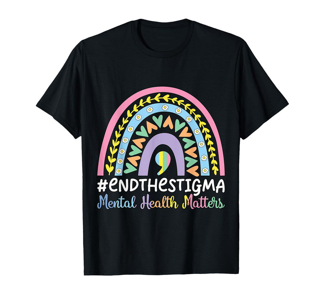 End Stigma Boho Rainbow Mental Health T-Shirt - Unique Graphic Men Women - T-Shirt, Sweatshirt, Hoodie
