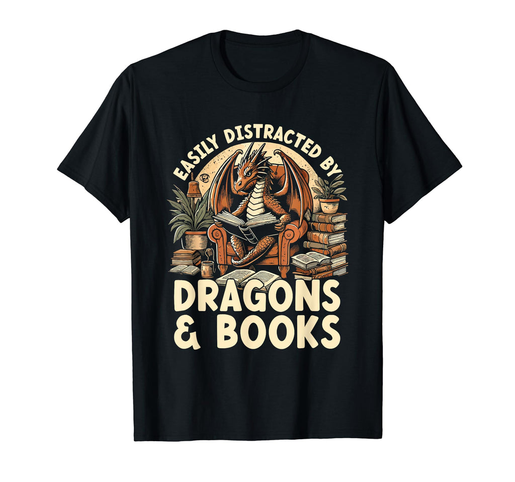 Easily Distracted Dragons Books Funny T-Shirt - Custom Art Print Unisex - T-Shirt, Sweatshirt, Hoodie