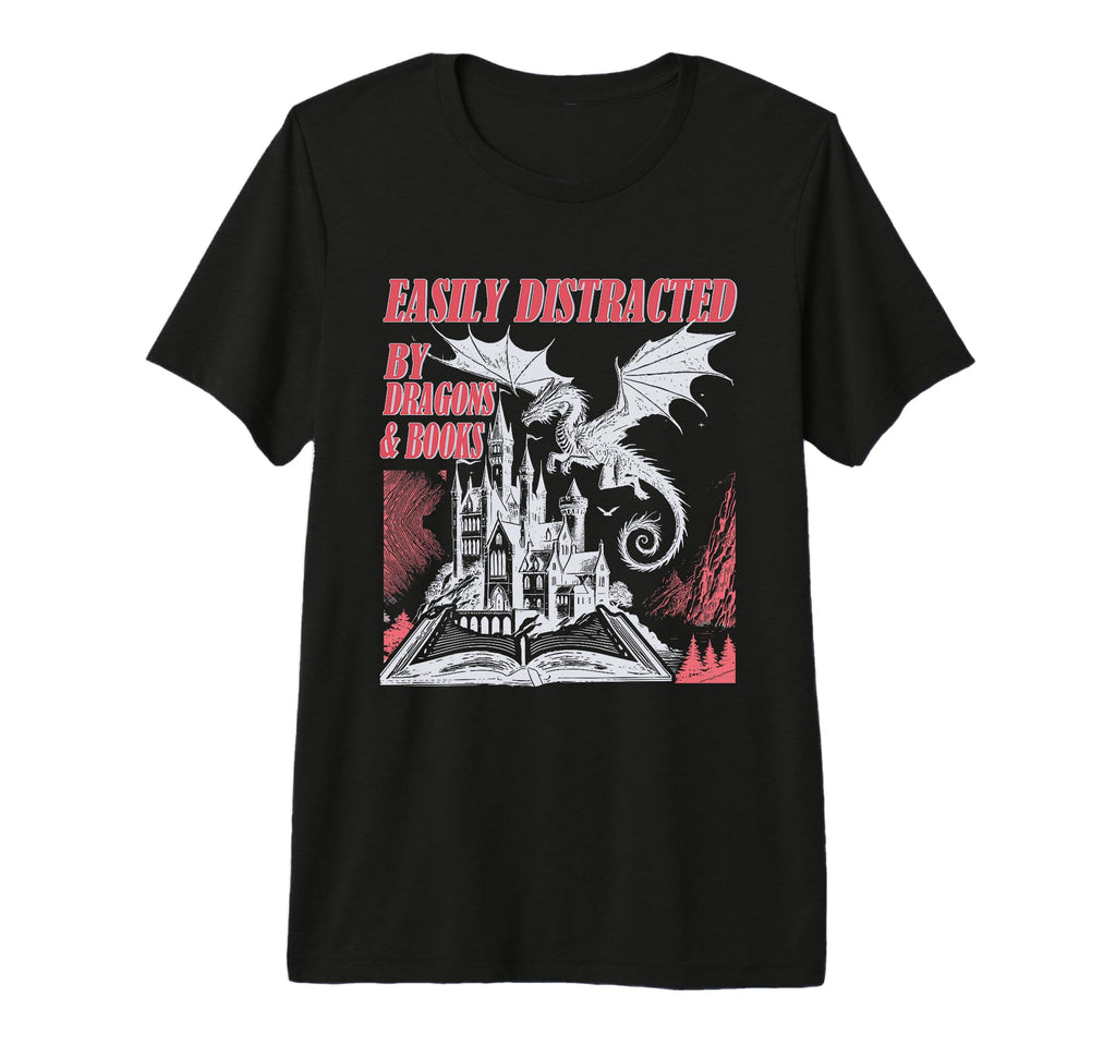 Easily Distracted Dragon And Books Tri T-Shirt - Fun Novelty Design Unisex - T-Shirt, Sweatshirt, Hoodie