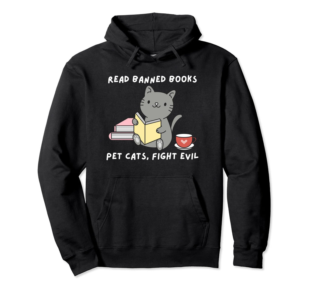 Coffee Cat Read Banned Books Lover Hoodie - Unique Graphic for Adults - T-Shirt, Sweatshirt, Hoodie