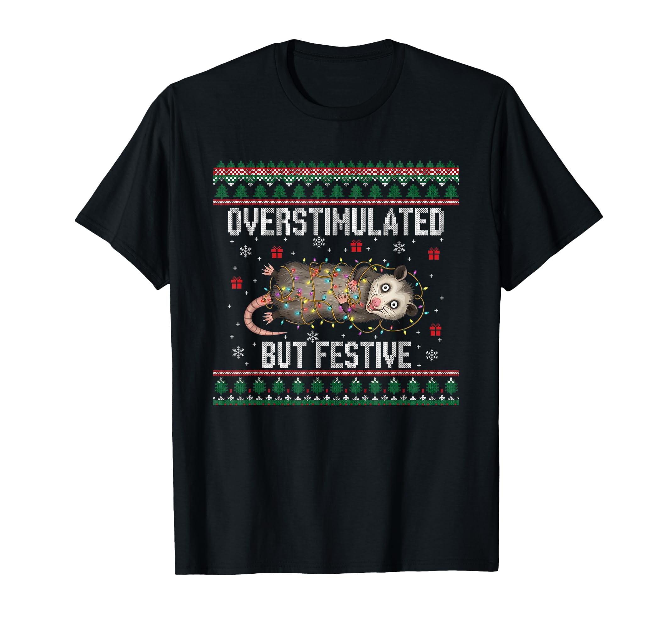 Funny Santa Opossums Overstimulated T-Shirt - Trendy Graphic for Adults - T-Shirt, Sweatshirt, Hoodie