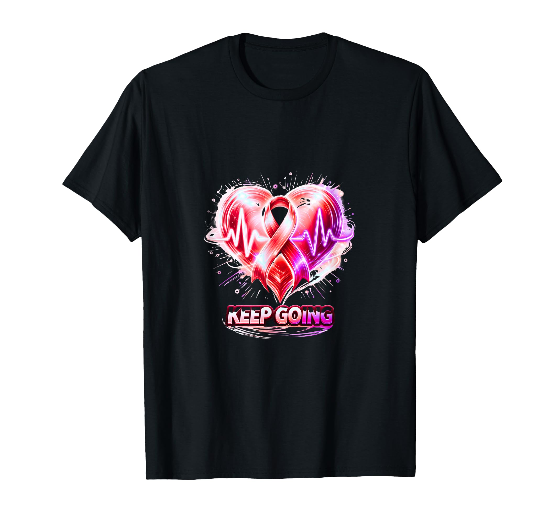Keep Going Heartbeat Ribbon Motivation T-Shirt - Custom Art Print Men Women - T-Shirt, Sweatshirt, Hoodie