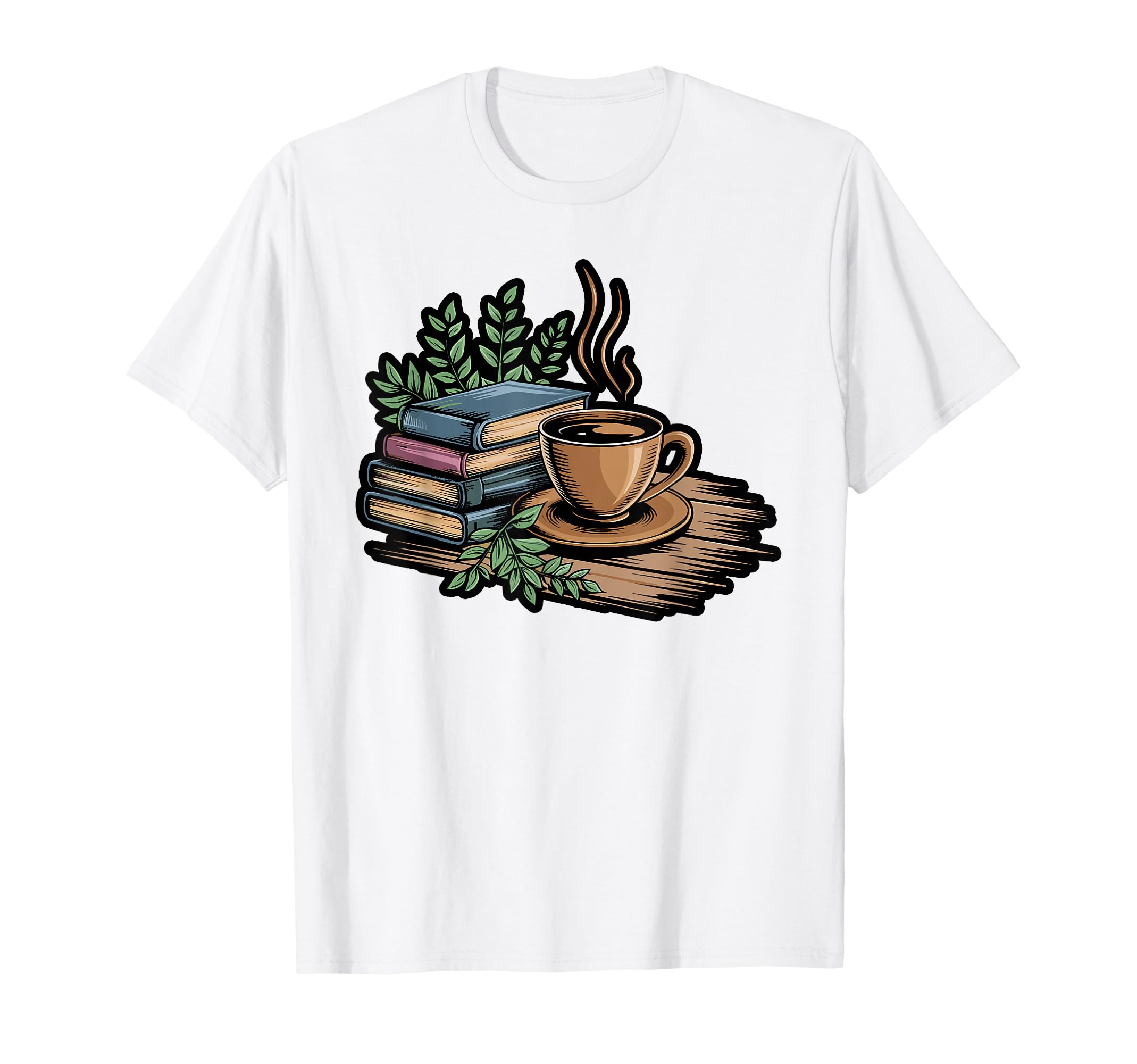 Cozy Book Stack Coffee And Flowers T-Shirt - Trendy Graphic Unisex - T-Shirt, Sweatshirt, Hoodie