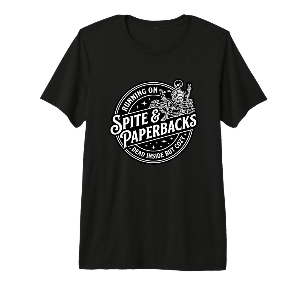 Bookish Spite Paperbacks Skeleton Reader T-Shirt - Graphic Print Unisex - T-Shirt, Sweatshirt, Hoodie
