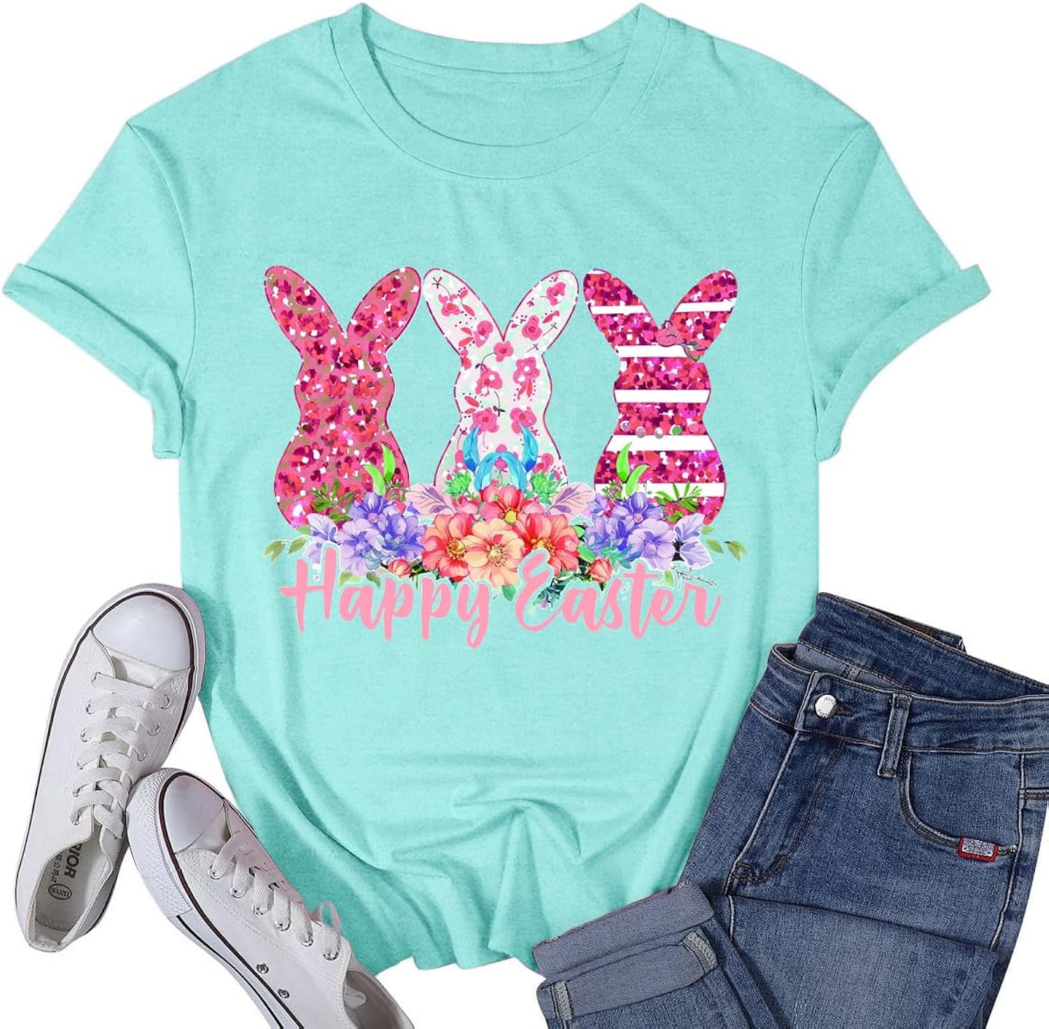 Women's Easter Shirt Happy Easter Bunny T-Shirt Rabbit Jesus Christian Egg Tee Tops Unisex T-shirt, Sweatshirt, Hoodie, Long Sleeve Tee - T-Shirt, Sweatshirt, Hoodie