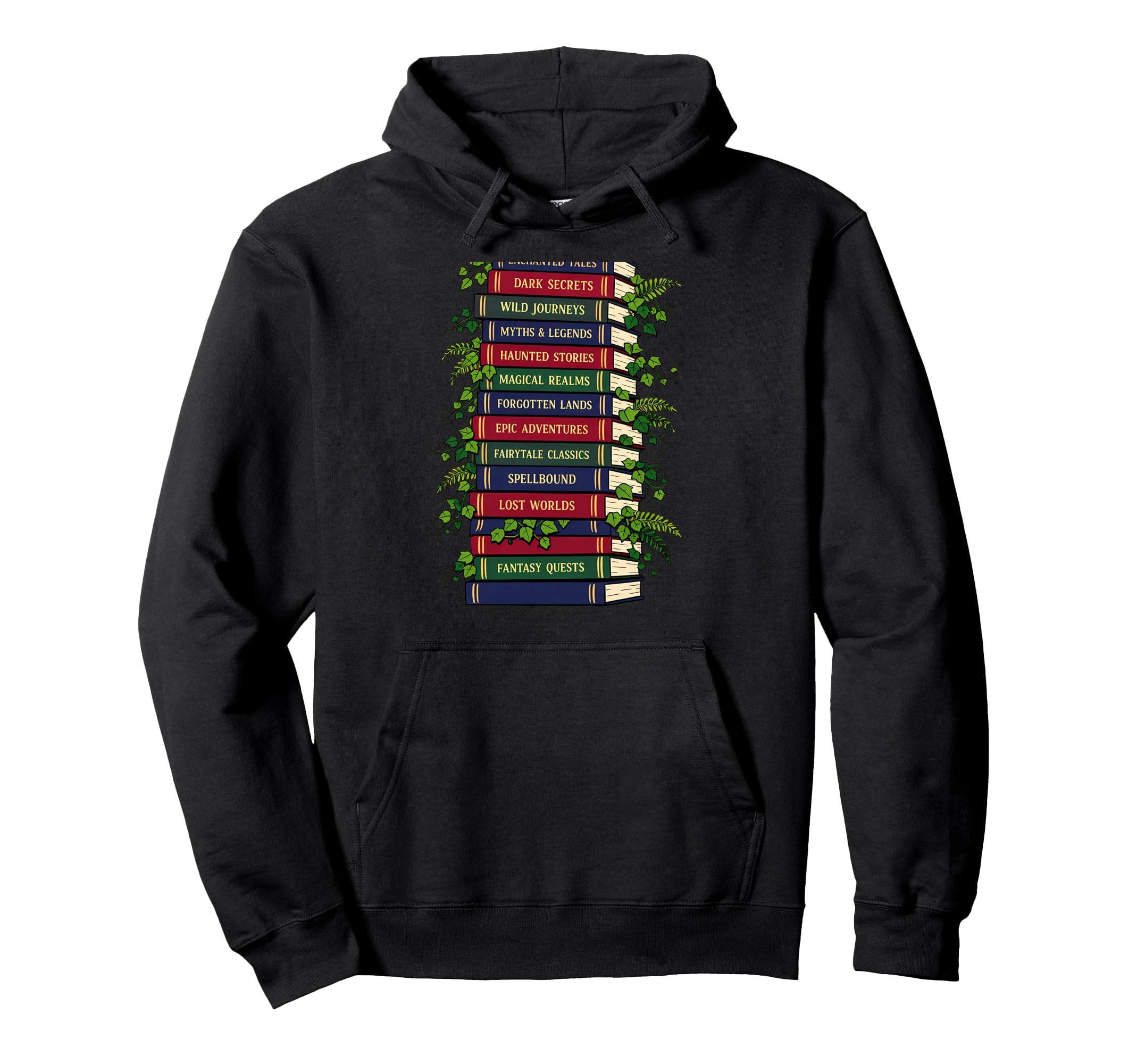 Stacked Fantasy Bookshelf Plant Lover Hoodie - Trendy Graphic Men Women - T-Shirt, Sweatshirt, Hoodie