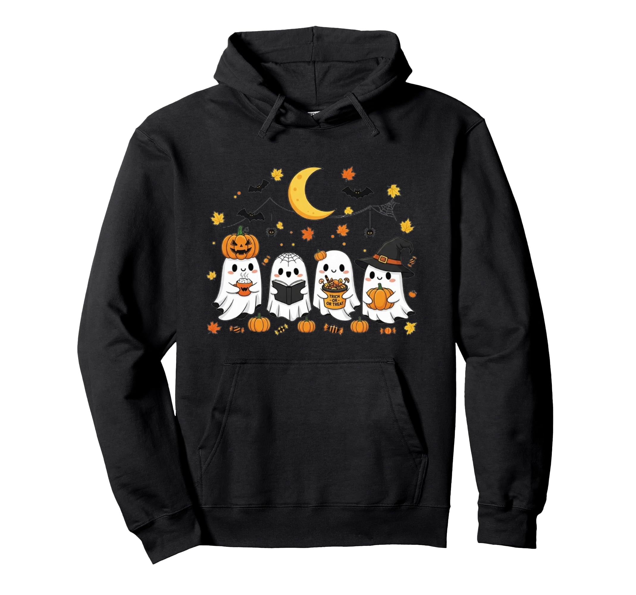 Ghost Drinking Coffee Halloween Fall Hoodie - Novelty Apparel Men Women - T-Shirt, Sweatshirt, Hoodie