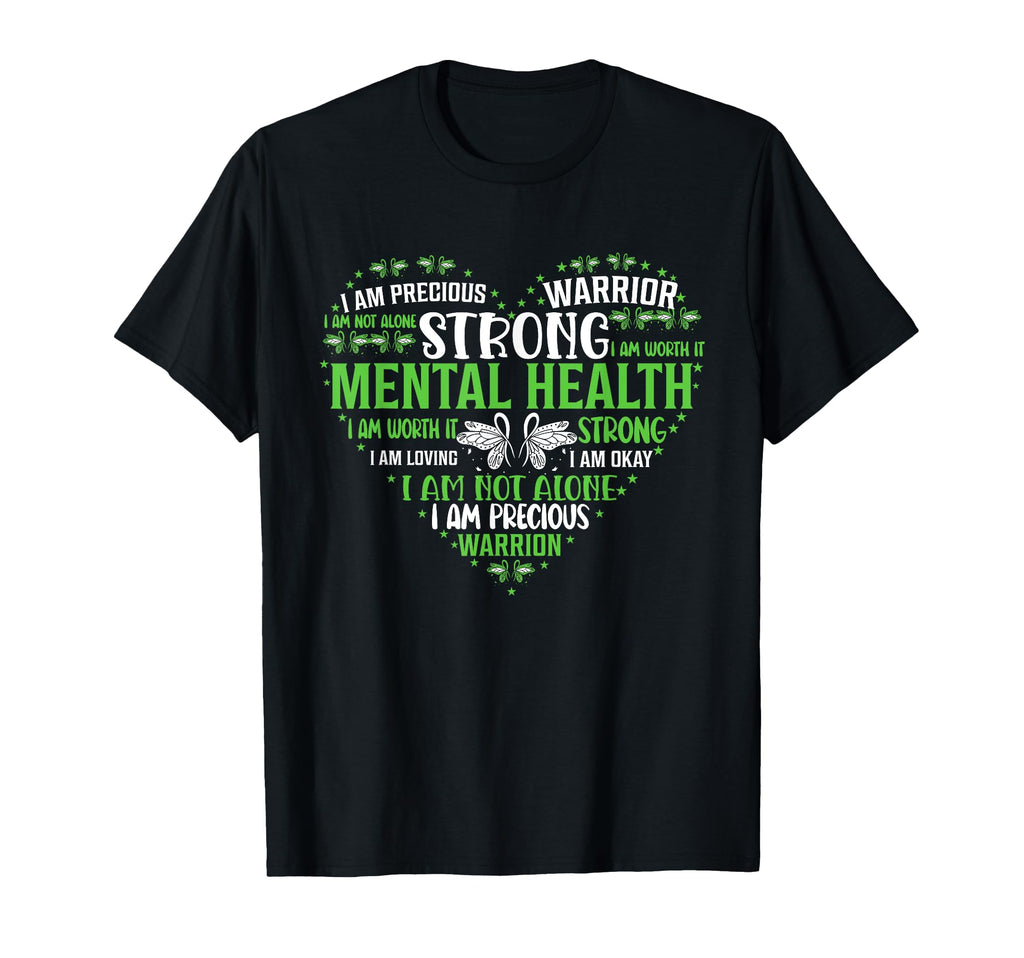 Heart Green Ribbon Mental Health T-Shirt - Casual Everyday Wear Men Women - T-Shirt, Sweatshirt, Hoodie