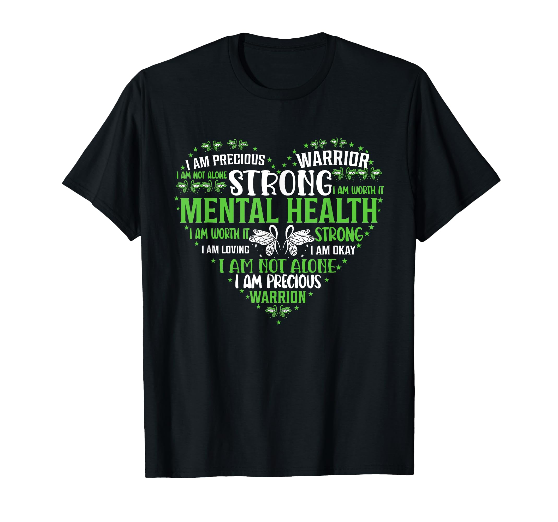 Heart Green Ribbon Mental Health T-Shirt - Casual Everyday Wear Men Women - T-Shirt, Sweatshirt, Hoodie