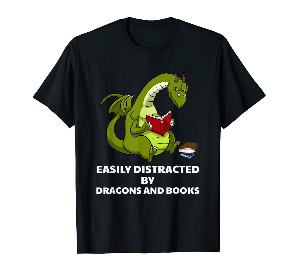 Easily Distracted Dragons And Books Fantasy T-Shirt - Graphic Print Unisex - T-Shirt, Sweatshirt, Hoodie