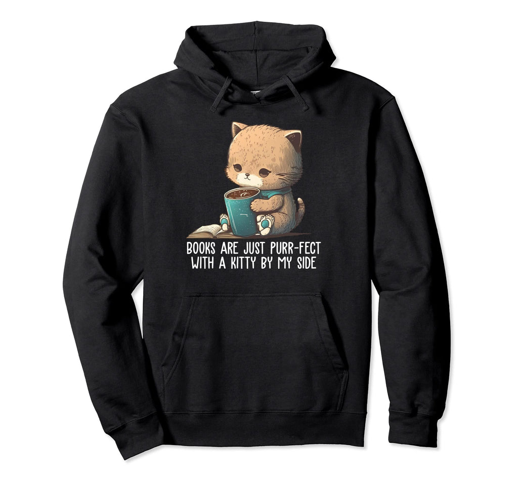 Books Are Just Purr Fect Kitty Book Nerd Hoodie - Graphic Print Unisex - T-Shirt, Sweatshirt, Hoodie