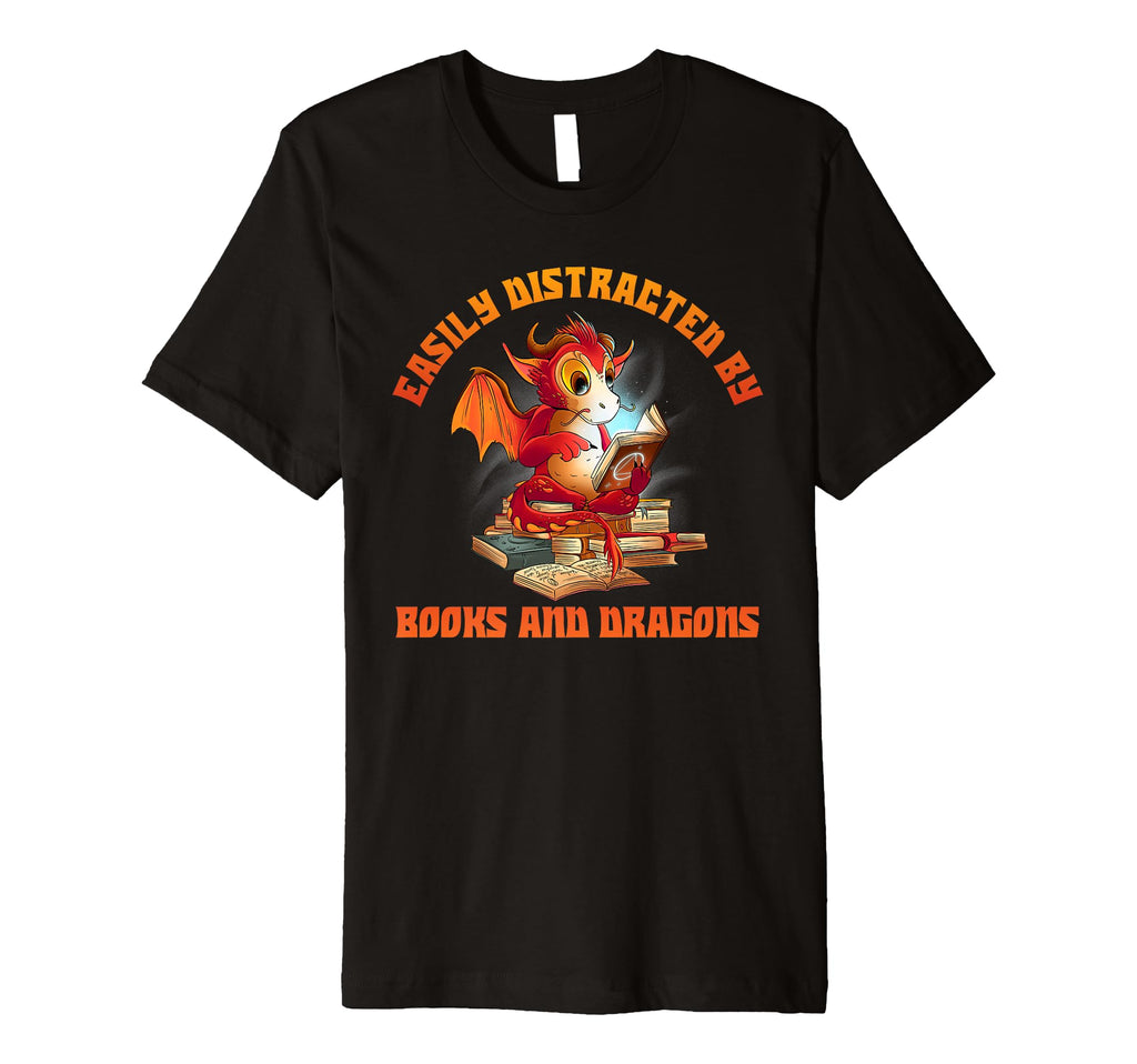 Easily Distracted Books And Dragons T-Shirt - Custom Art Print Unisex - T-Shirt, Sweatshirt, Hoodie