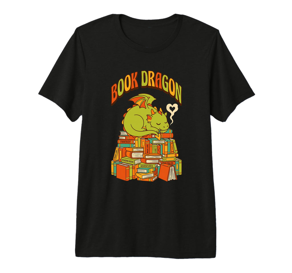 Book Dragon Sleeping Books Fantasy T-Shirt - Novelty Apparel for Adults - T-Shirt, Sweatshirt, Hoodie