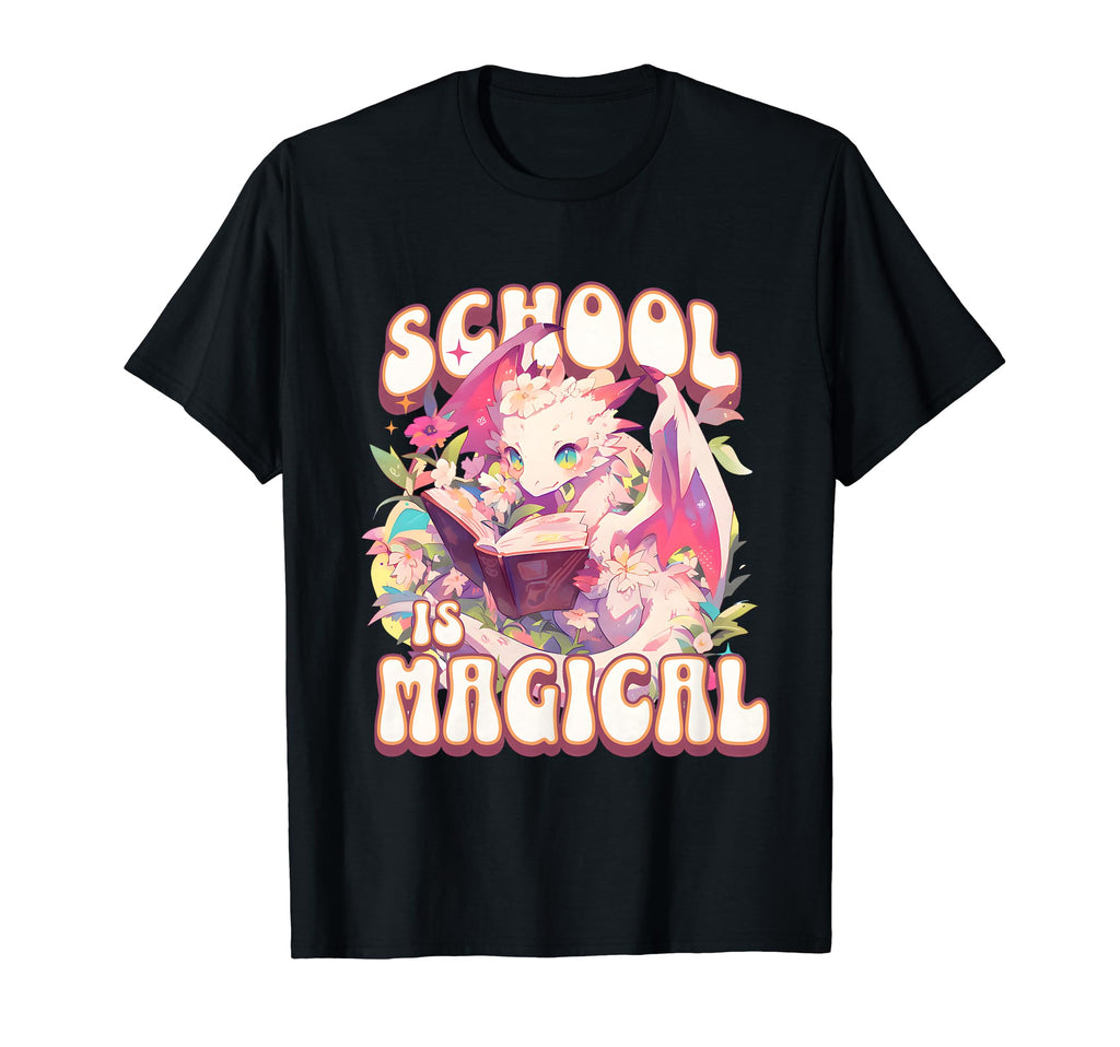 Dragon School Is Magical Bookworm Books T-Shirt - Custom Art Print Unisex - T-Shirt, Sweatshirt, Hoodie