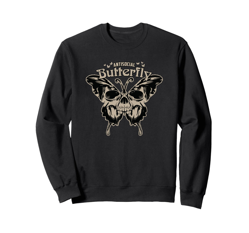 Antisocial Butterfly Skull Wings Sweatshirt - Aesthetic Graphic Men Women - T-Shirt, Sweatshirt, Hoodie