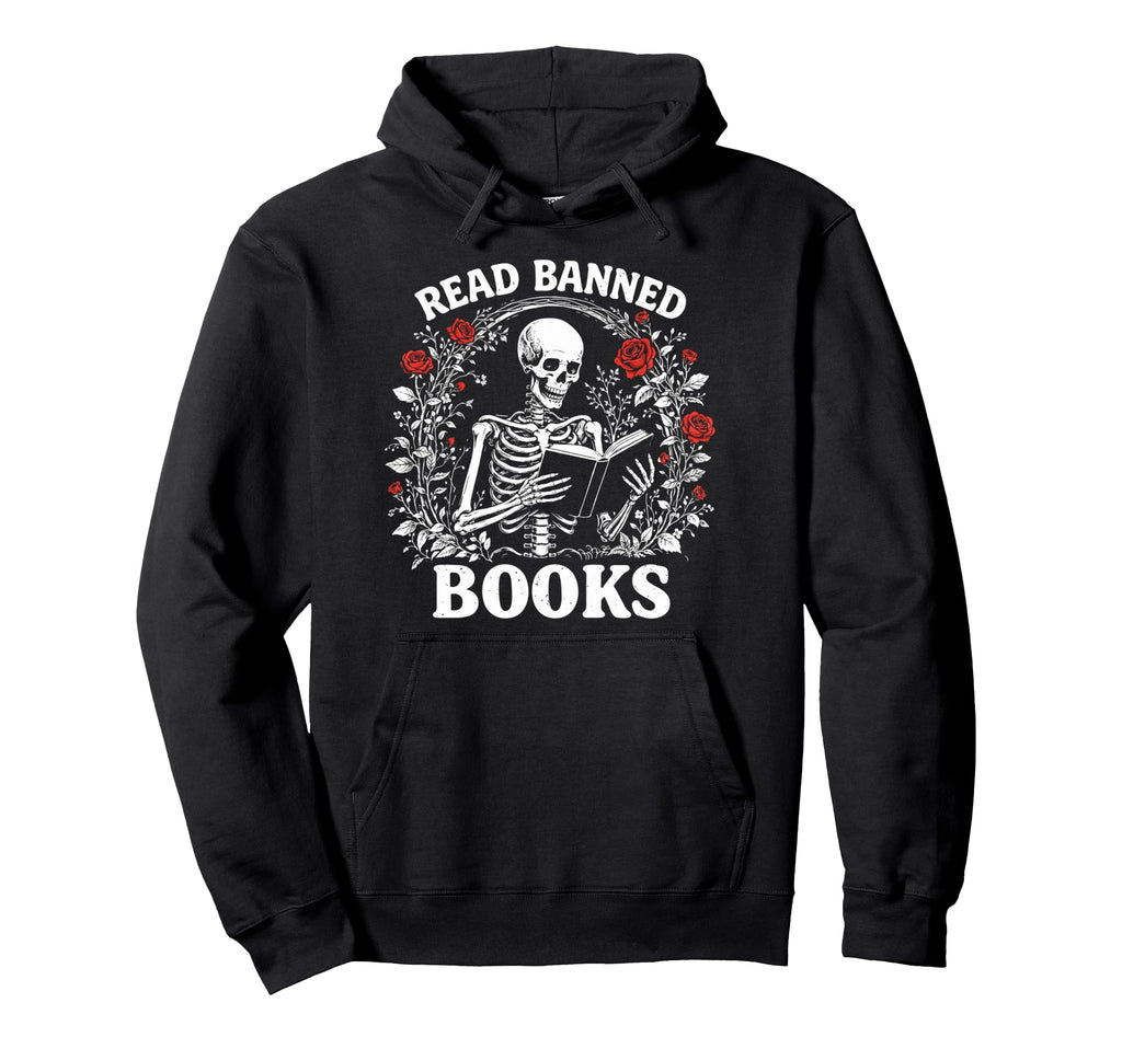 Read Banned Books Skeleton Reading Hoodie - Custom Art Print Men Women - T-Shirt, Sweatshirt, Hoodie