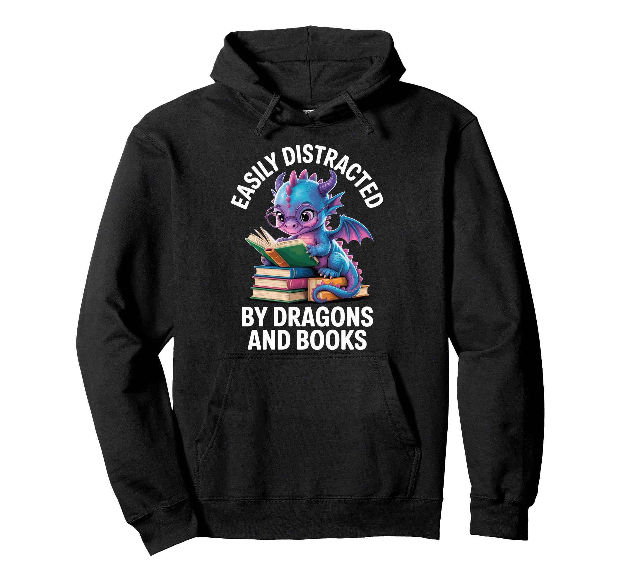 Easily Distracted Dragons And Books Hoodie - Trendy Graphic Men Women - T-Shirt, Sweatshirt, Hoodie