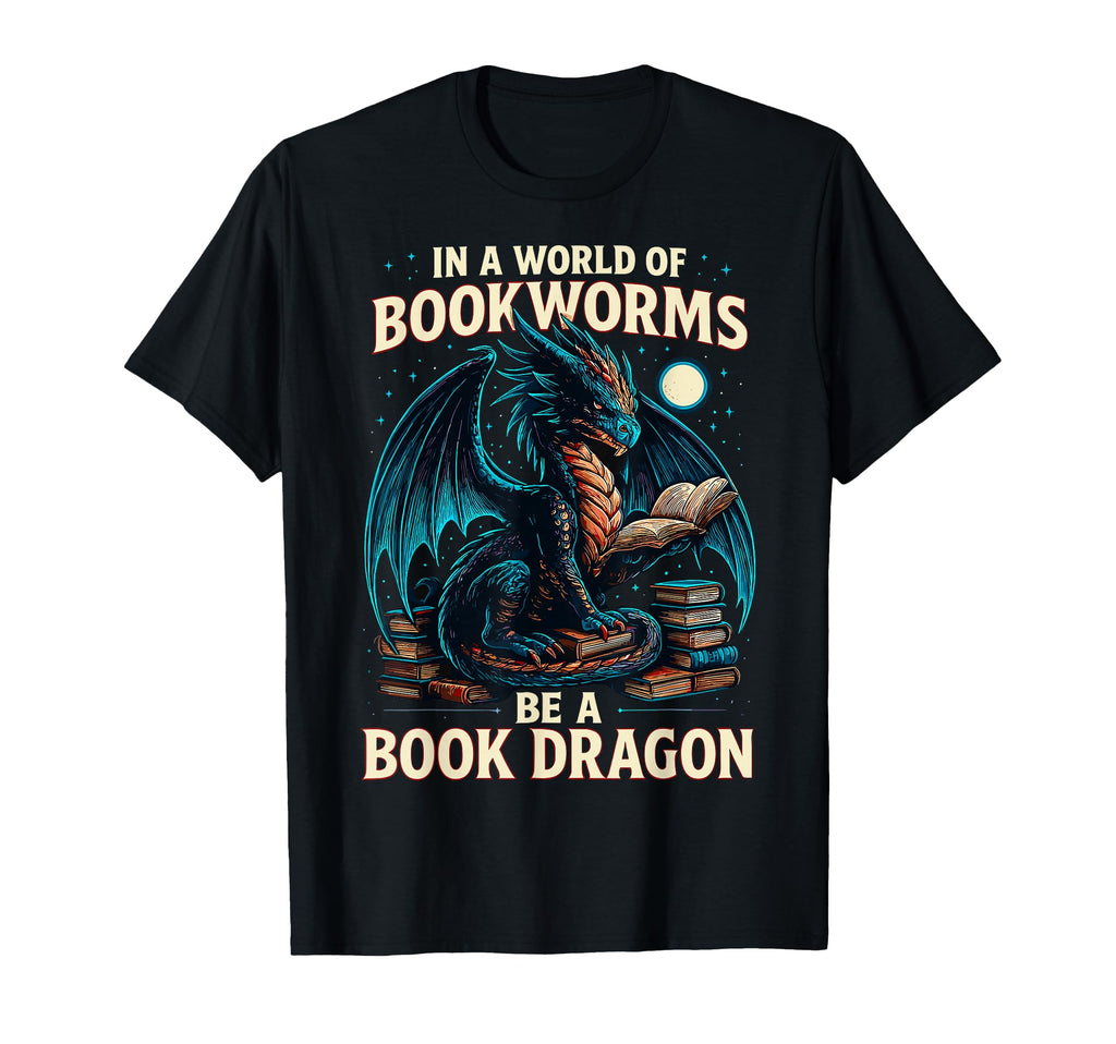 World Bookworms Be Book Dragon T-Shirt - Minimalist Print for Adults - T-Shirt, Sweatshirt, Hoodie