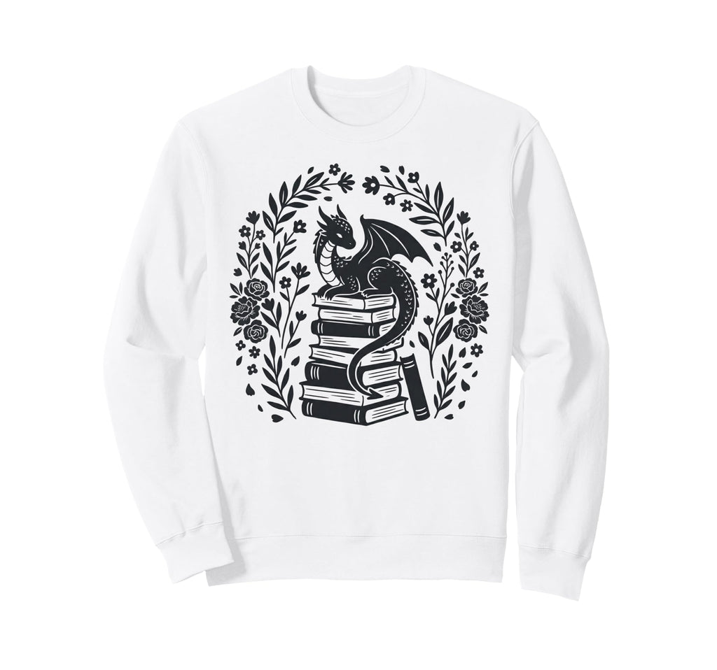 Dragon Sitting Books Book Readers Sweatshirt - Custom Art Print for Adults - T-Shirt, Sweatshirt, Hoodie