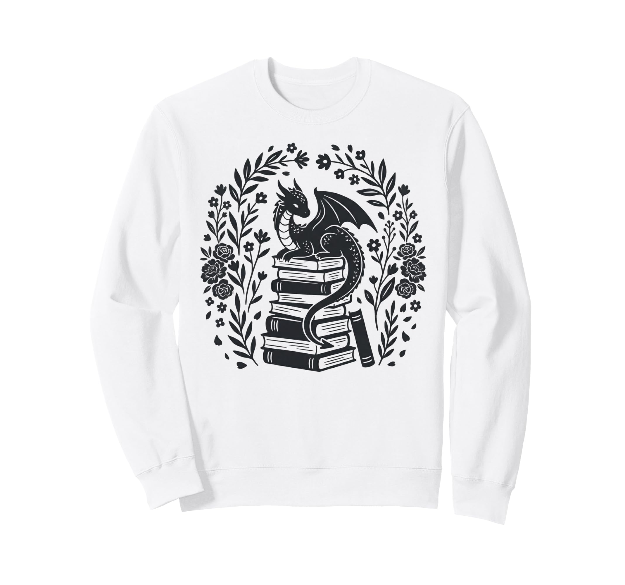Dragon Sitting Books Book Readers Sweatshirt - Custom Art Print for Adults - T-Shirt, Sweatshirt, Hoodie