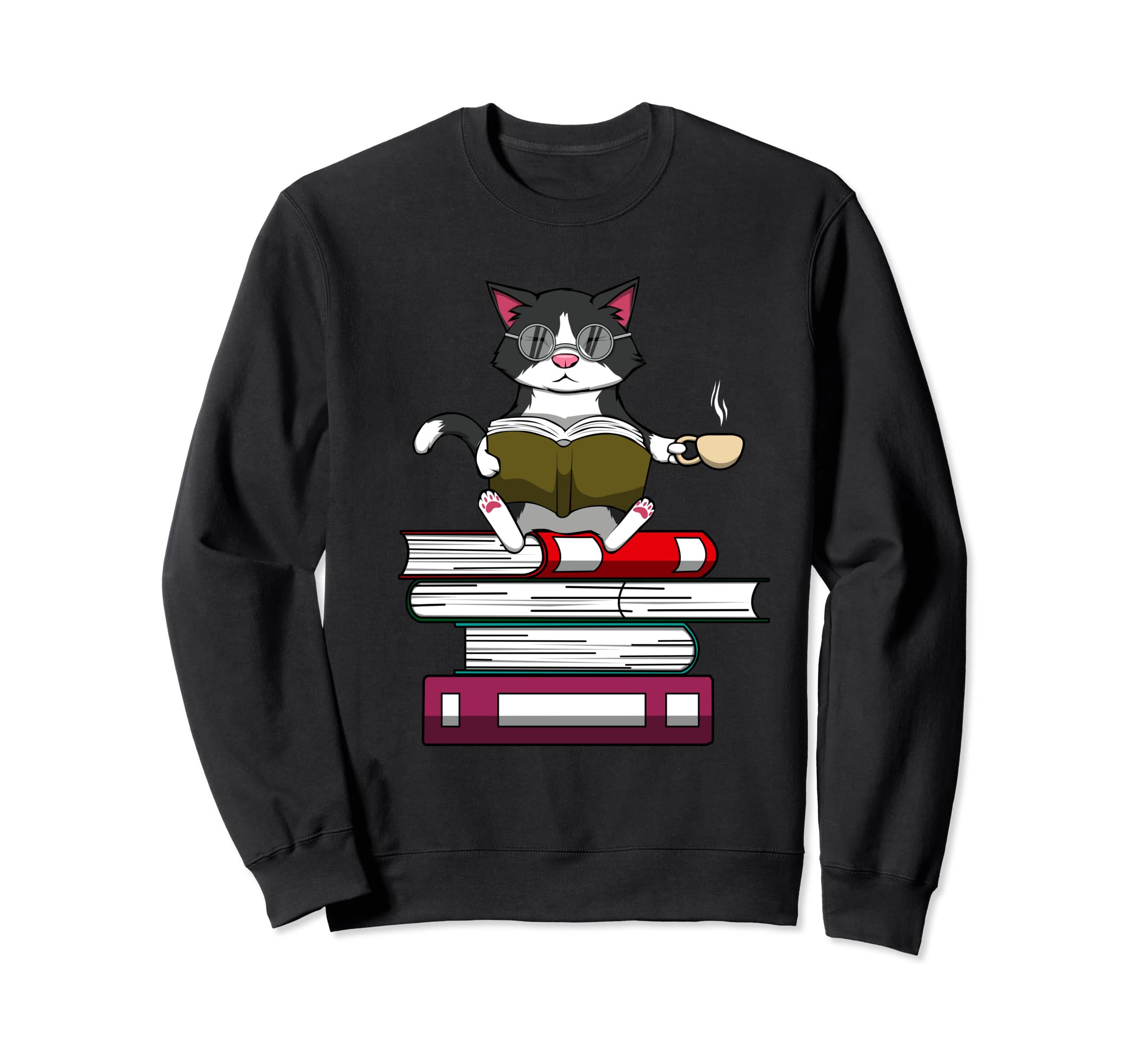 Funny Kitty Reading Books Cat And Sweatshirt - Graphic Print Men Women - T-Shirt, Sweatshirt, Hoodie