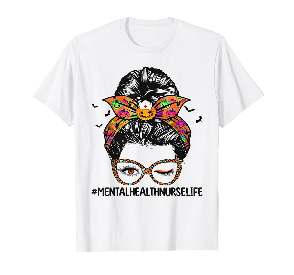 Leopard Messy Bun Nurse Halloween T-Shirt - Aesthetic Graphic Men Women - T-Shirt, Sweatshirt, Hoodie