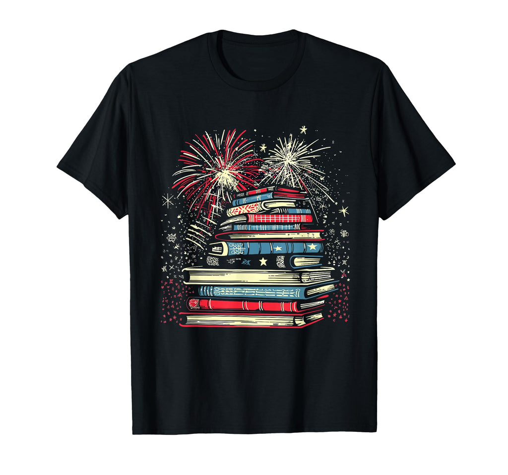Books Fireworks 4Th July Bookworm T-Shirt - Unique Graphic Men Women - T-Shirt, Sweatshirt, Hoodie