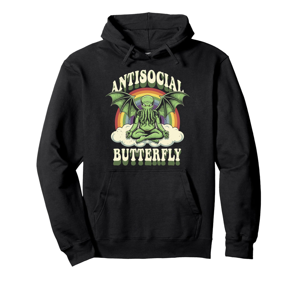 Cthulhu Antisocial Butterfly Cthulhu Hoodie - Fun Novelty Design Men Women - T-Shirt, Sweatshirt, Hoodie