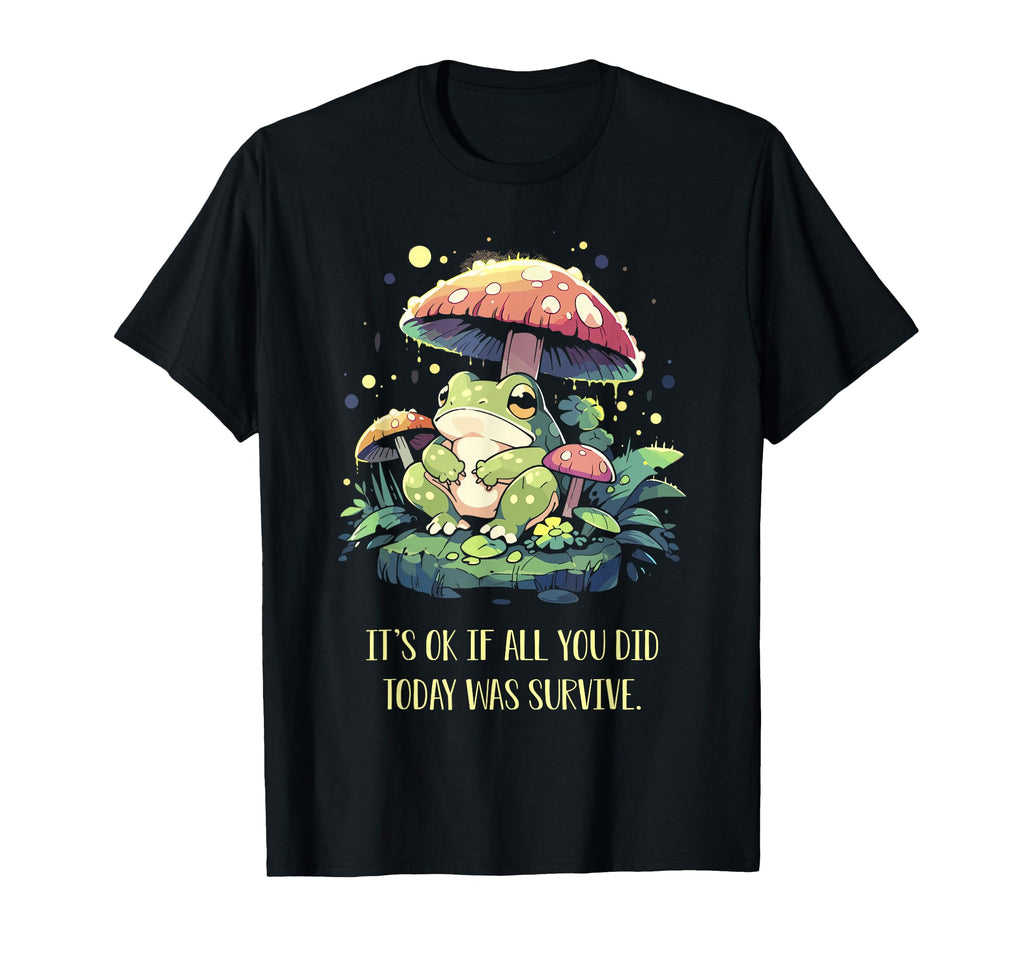 Whimsical Frog Sitting Mushroom T-Shirt - Novelty Apparel for Adults - T-Shirt, Sweatshirt, Hoodie