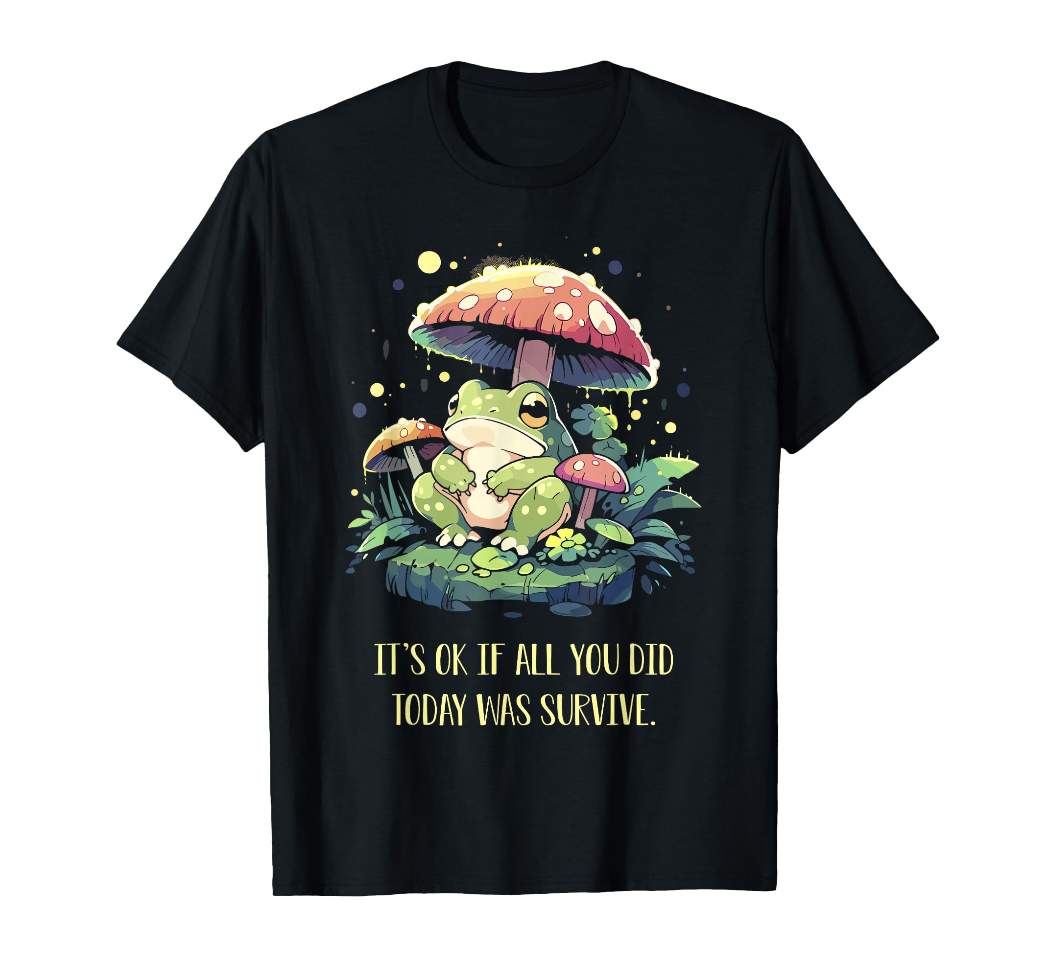 Whimsical Frog Sitting Mushroom T-Shirt - Novelty Apparel for Adults - T-Shirt, Sweatshirt, Hoodie