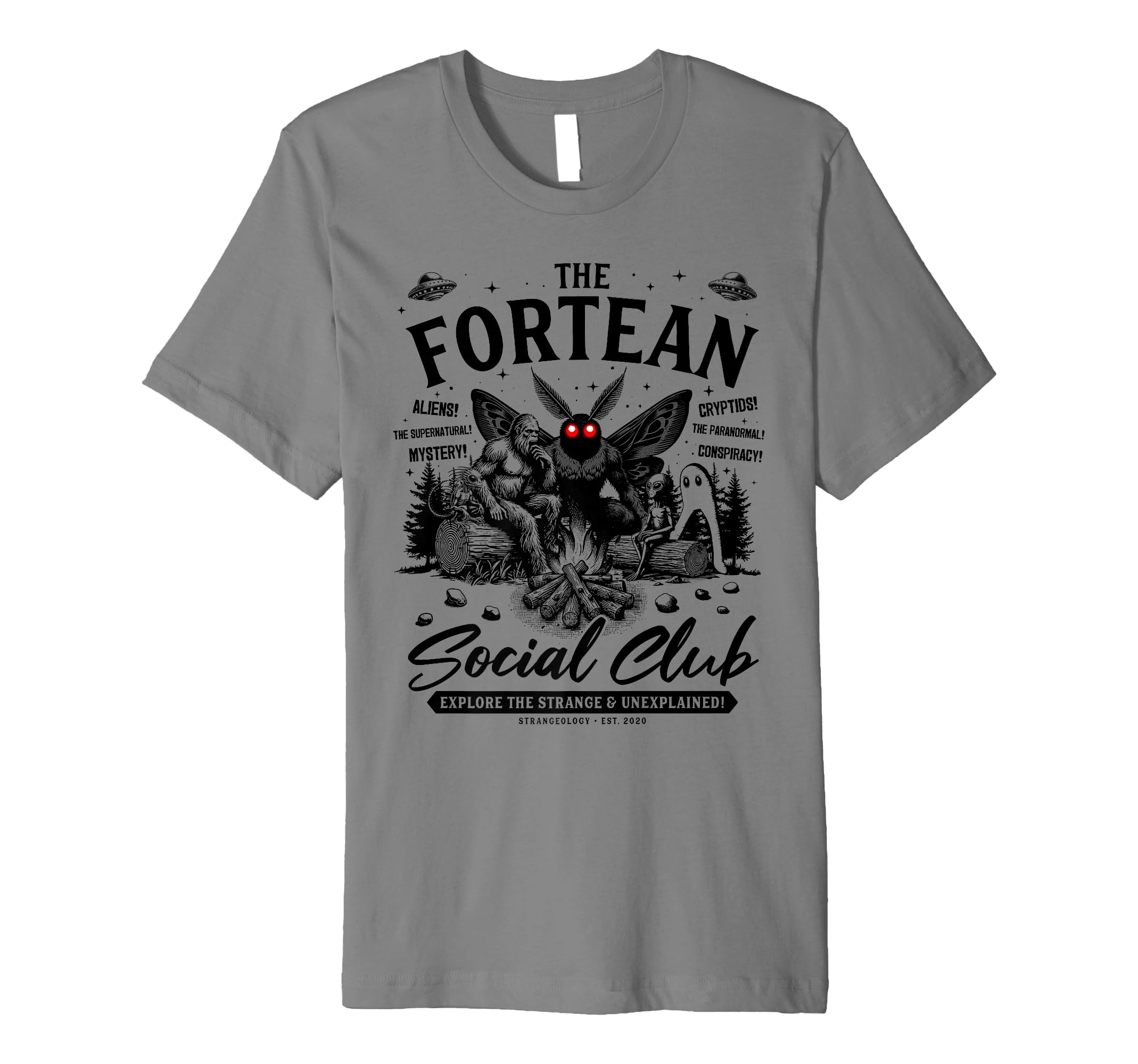 Fortean Social Club Bigfoot Mothman T-Shirt - Custom Art Print for Adults - T-Shirt, Sweatshirt, Hoodie