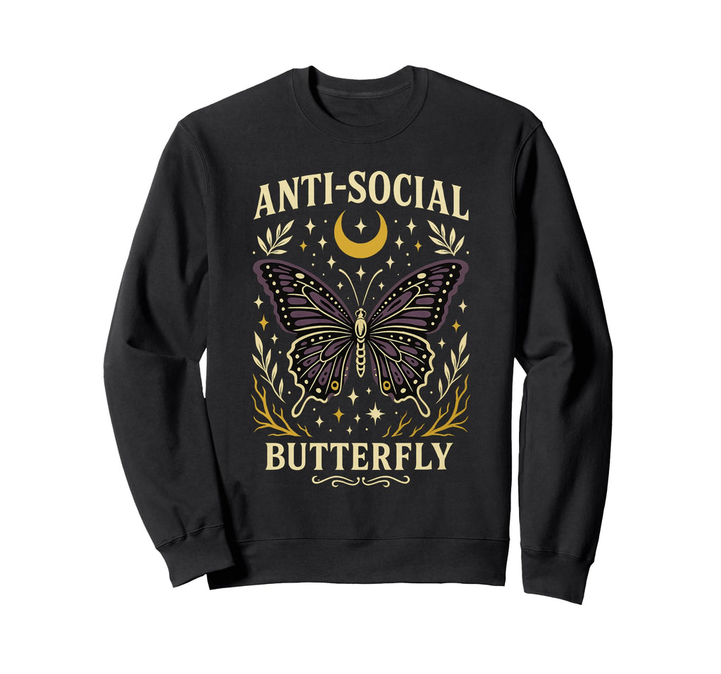 Anti Social Butterfly Moon Stars Sweatshirt - Casual Everyday Wear Unisex - T-Shirt, Sweatshirt, Hoodie
